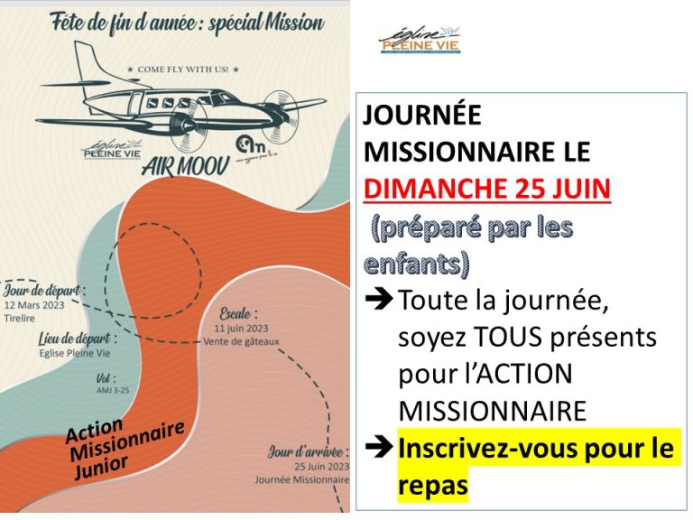 JOURNÉE MISSIONNAIRE LE DIMANCHE 25 JUIN 2023